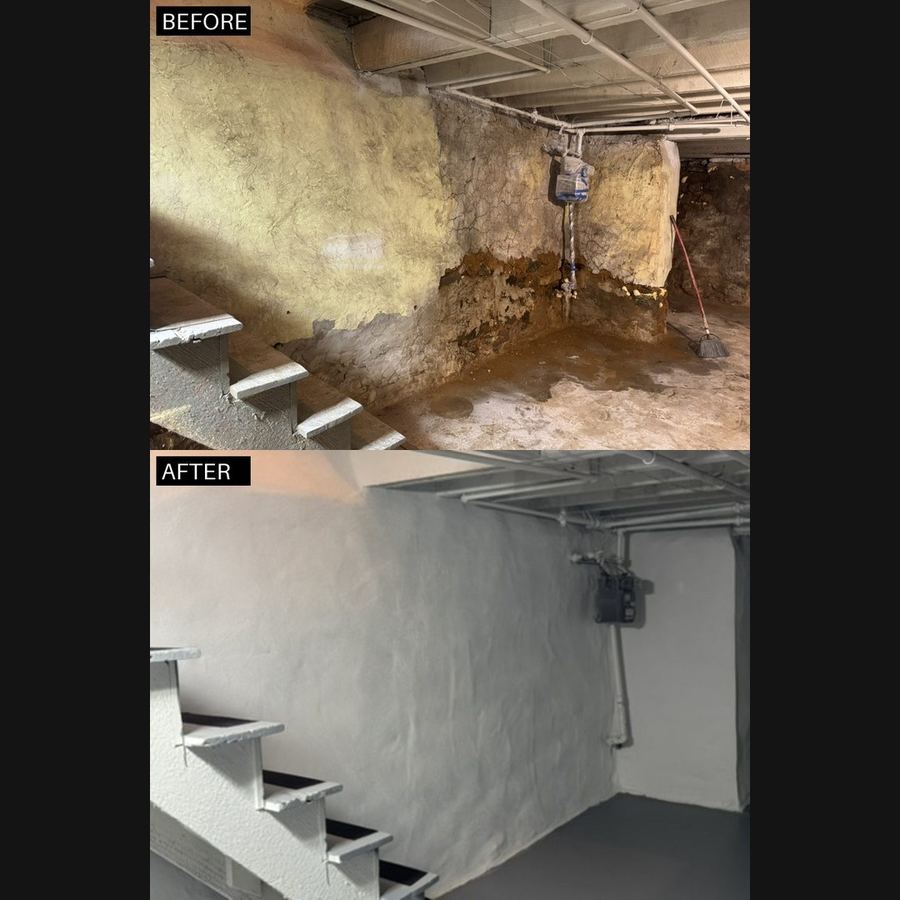Before and after of basement waterproofing by Dependable Concrete in a Philadelphia home (3)